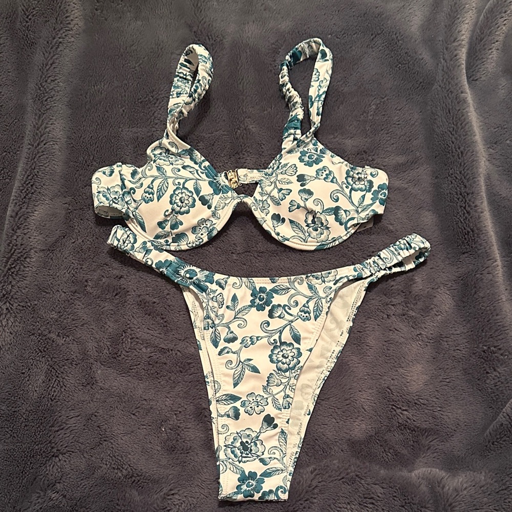 Amazon Blue and White Floral Bikini